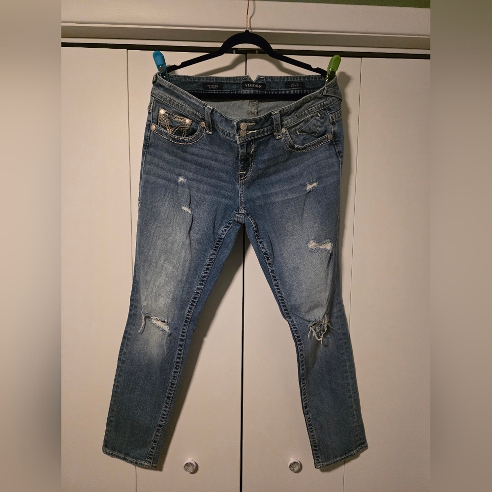 Vigoss Blue Boot Cut Jeans with Embellished Pockets